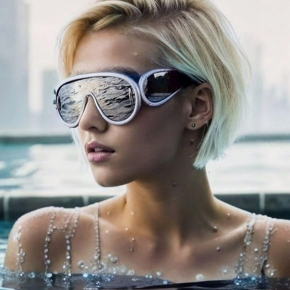 Women's Fashion Big Siamese Lenses Trendy Oversized Gray Round Frame Sunglasses - Picture 2 of 5